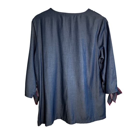 Creation Blue Embroidered Tie Sleeve Top Women’s Medium - Picture 4 of 6
